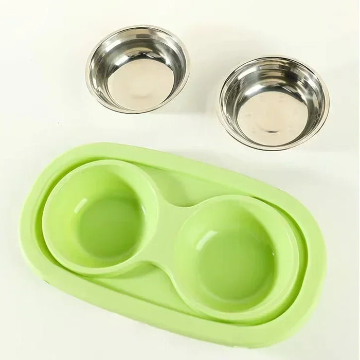 Foldable Cat Bowl Double Pet Bowl Stainless Steel Puppy Dog Feeder