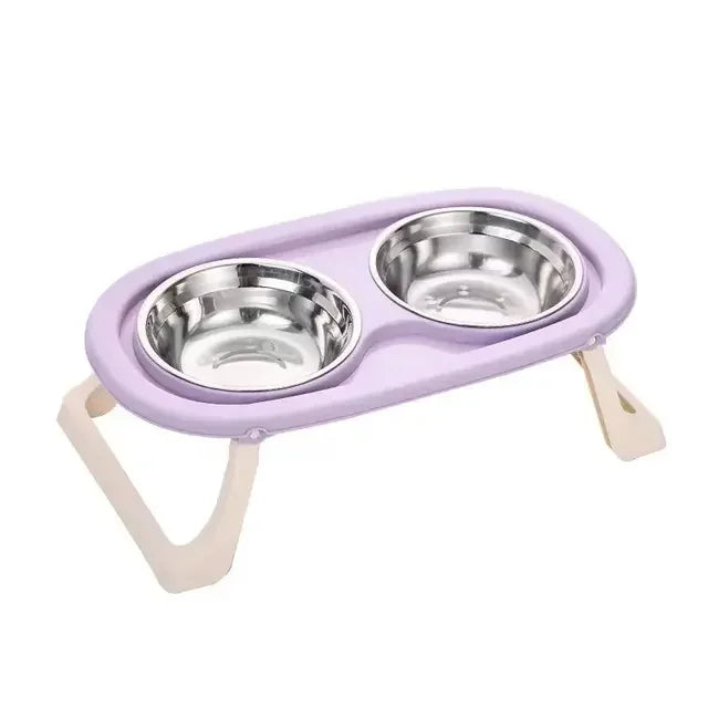 Foldable Cat Bowl Double Pet Bowl Stainless Steel Puppy Dog Feeder