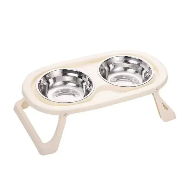 Foldable Cat Bowl Double Pet Bowl Stainless Steel Puppy Dog Feeder