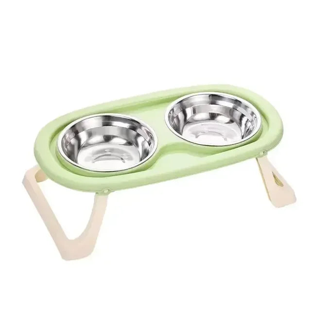 Foldable Cat Bowl Double Pet Bowl Stainless Steel Puppy Dog Feeder