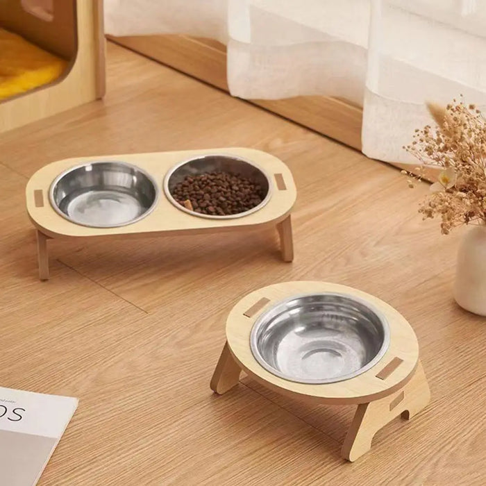 Tilted Single/Double Cat Stainless Steel Food Bowls