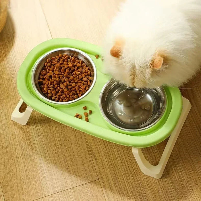 Foldable Cat Bowl Double Pet Bowl Stainless Steel Puppy Dog Feeder