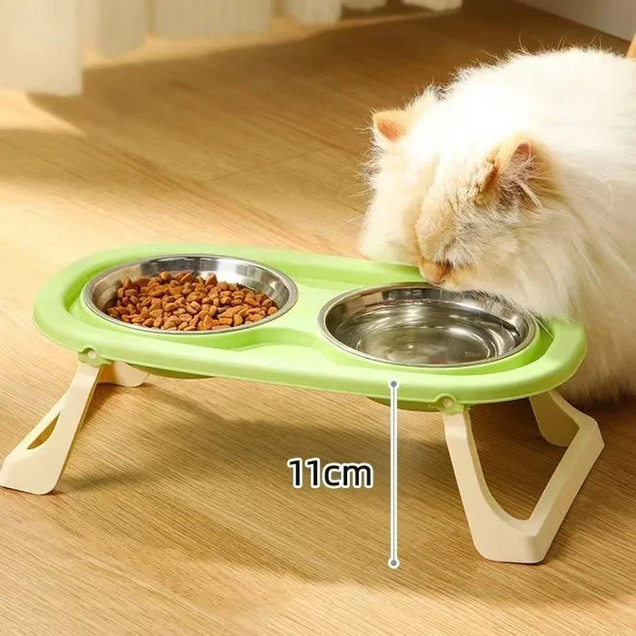 Foldable Cat Bowl Double Pet Bowl Stainless Steel Puppy Dog Feeder